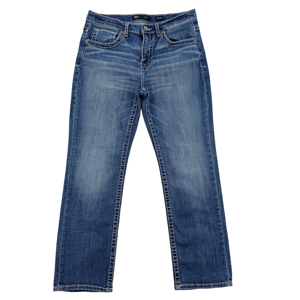 BKE Tyler Men 32x30 Straight Leg Jeans Medium Wash Contrast Stitch Denim Western